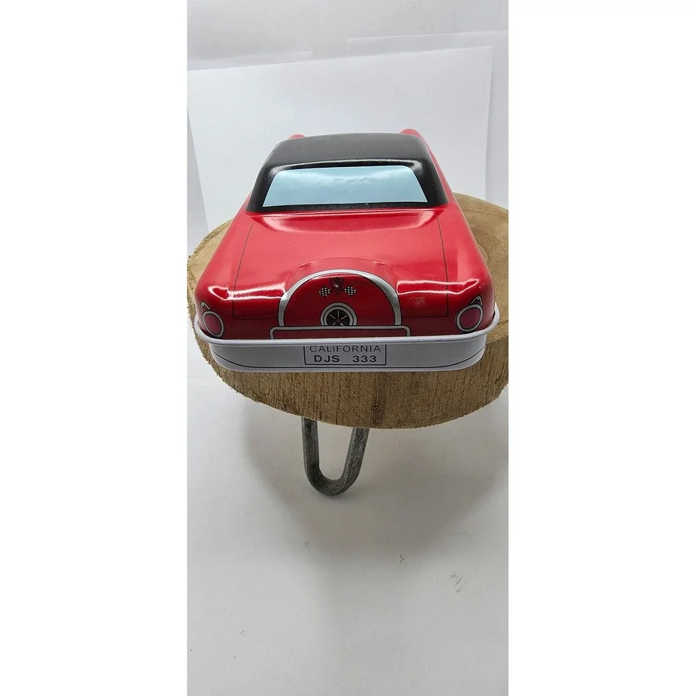 Vintage Ford Thunderbird Red Car Collectible Tin Hinged Storage Container 8.5in